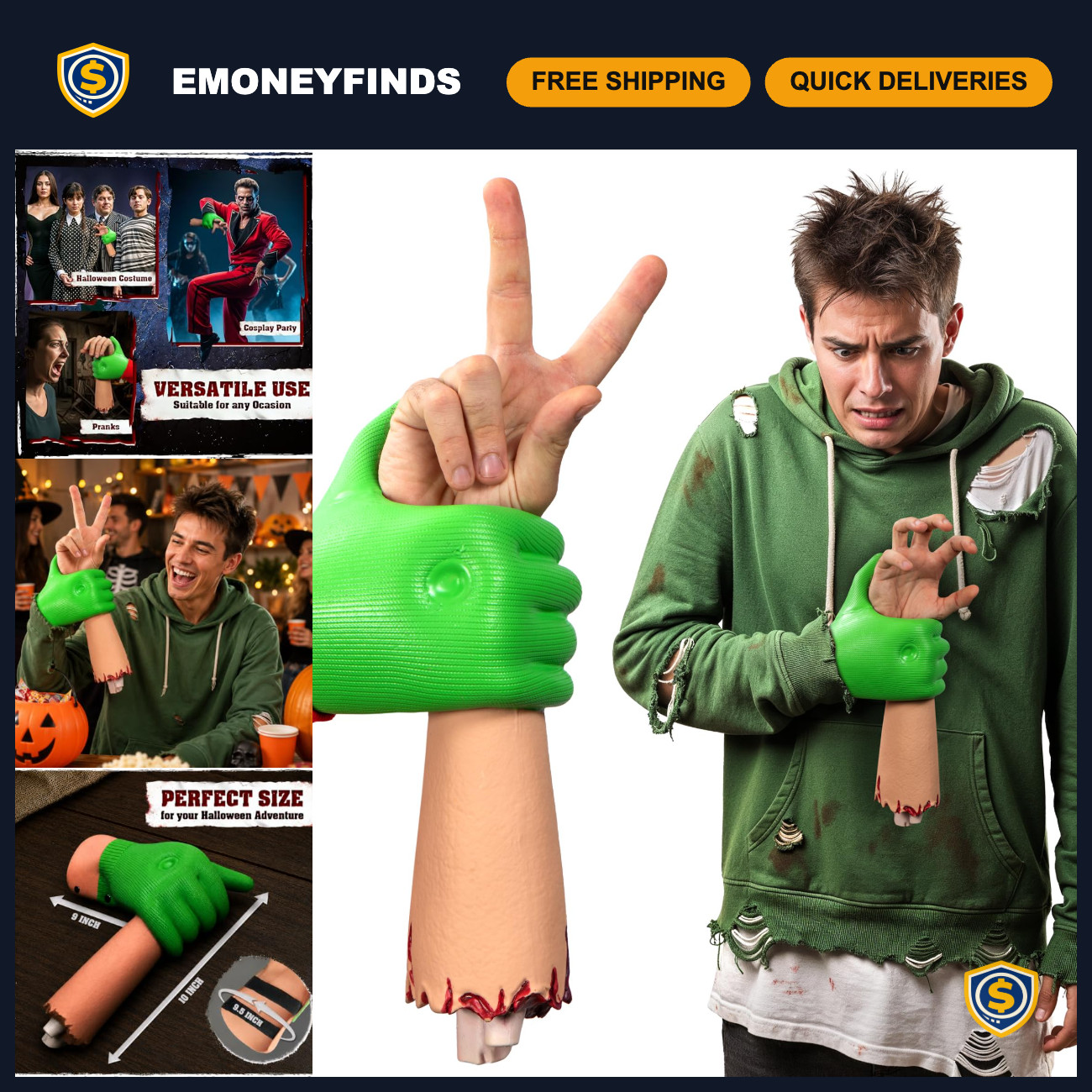 Realistic Severed Hand Prop - Halloween Rubber Fake Hand, Creepy Body Part Decor