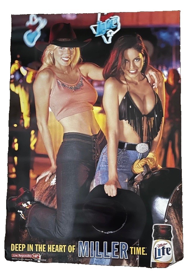 Vintage Rare 2002 Miller Lite 2 Sexy Western Cowgirls Advertising Beer Poster Vintage Rare 2002 Miller Lite 2 Sexy Western Cowgirls Advertising Beer Poster