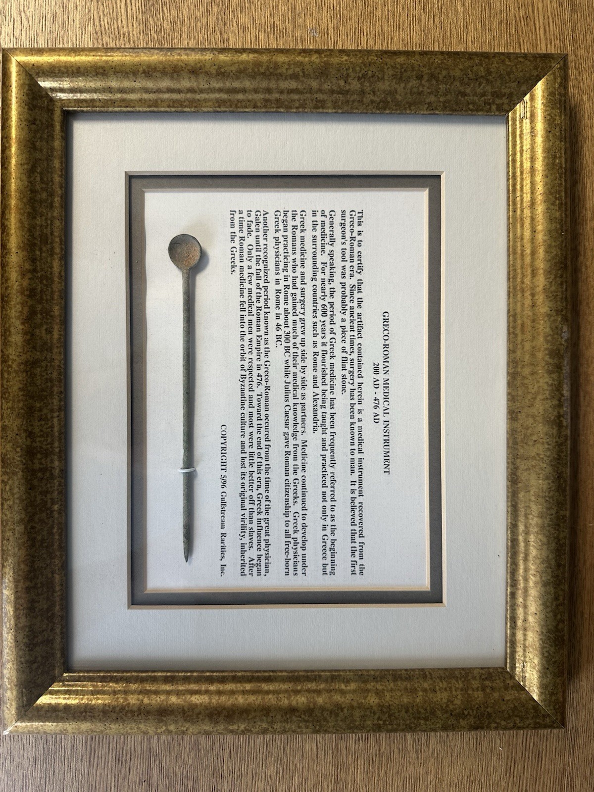 Gulfstream Rarities Greco-Roman Original Framed Medical Instrument 200-476 AD Gulfstream Rarities Greco-Roman Original Framed Medical Instrument 200-476 AD