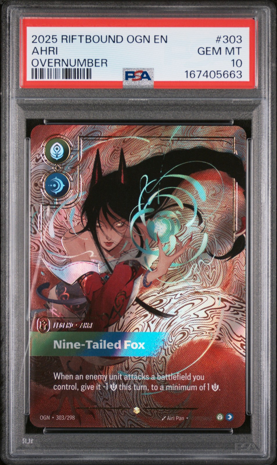 2025 RIFTBOUND: LEAGUE OF LEGENDS OGN-ORIGINS #303 AHRI - NINE-TAILED FOX PSA 10