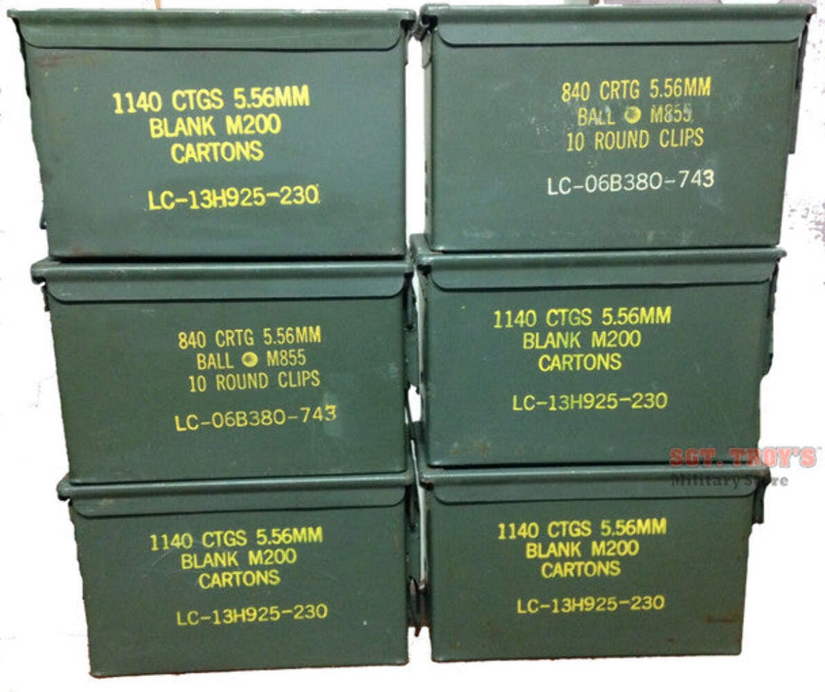 6 PACK Original .50 CALIBER 5.56mm AMMO CAN M2A1 50CAL METAL AMMO CAN BOX