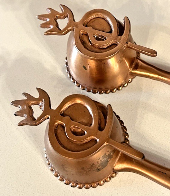 Vintage Handcrafted Copper Ceremonial Ladle/ Candle Snuffer/ Spoon Ornate x2