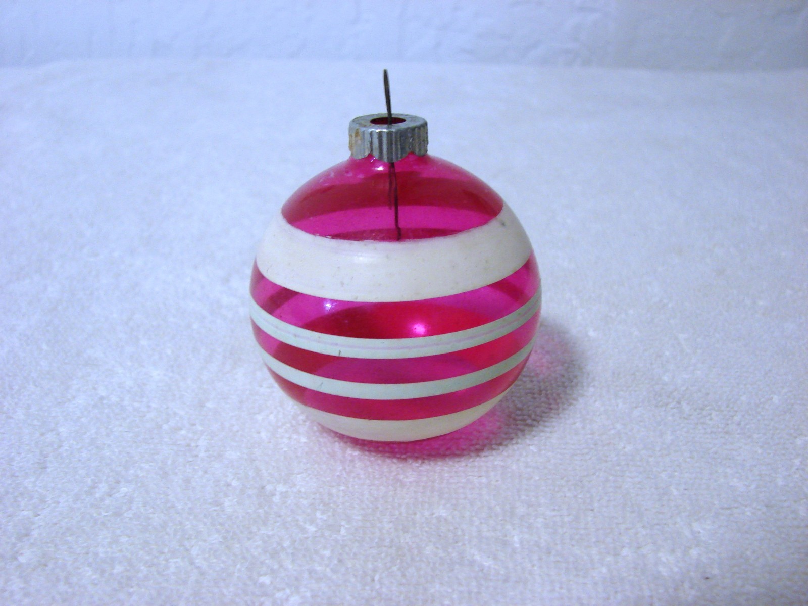 Vintage Shiny Brite Unsilvered Hot Pink/White Striped Glass Christmas Ornament Vintage Shiny Brite Unsilvered Hot Pink/White Striped Glass Christmas Ornament