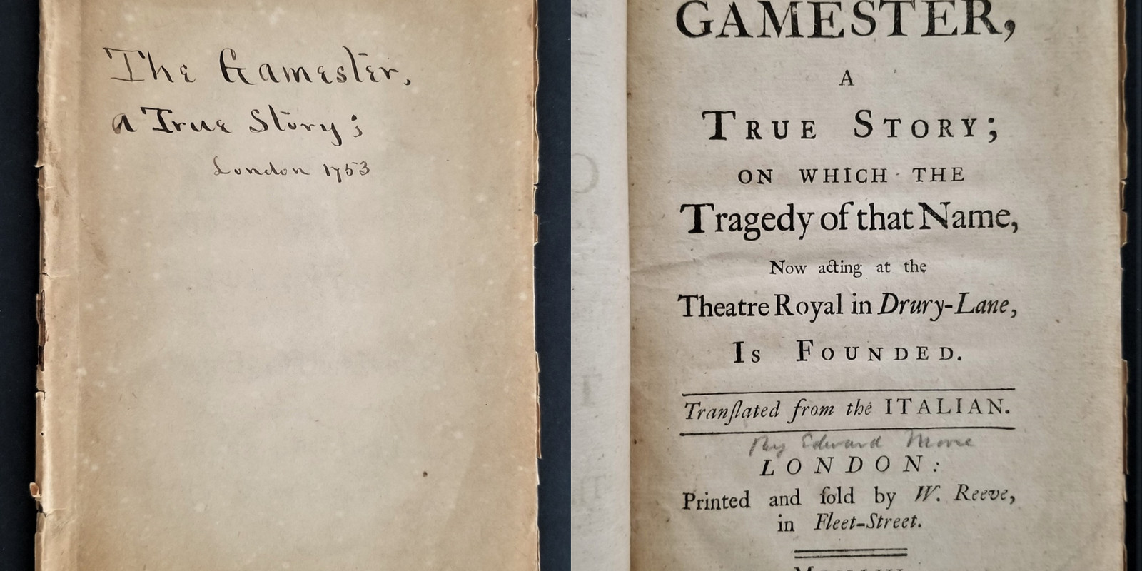 1758 antique THE GAMESTER A TRUE STORY theatre royal drury lane TRAGEDY