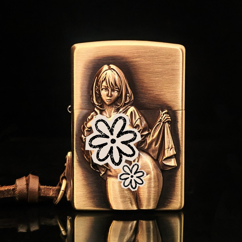 3D Woman Zippo Brushed Brass Lighter – Raised Metal Emblem, Collectible Gift