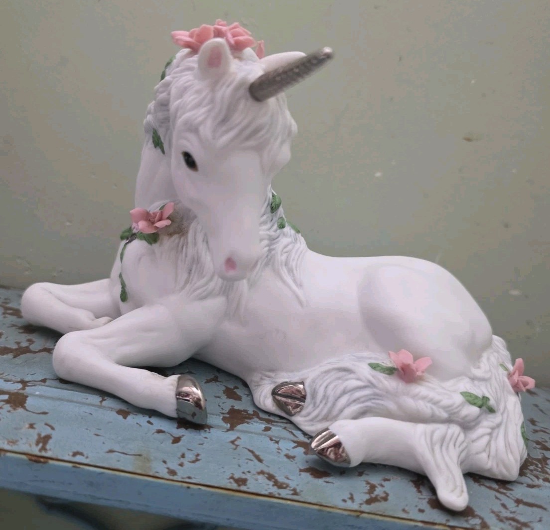 Vintage 1990s Princeton Gallery Love\'s Sweetness Porcelain Unicorn Figurine