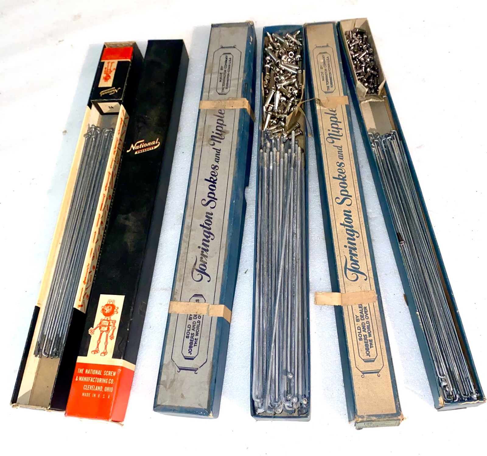 NOS BOXES OF 1940S ERA, TORRINGTON, ETC. BICYCLE SPOKES ESTATE FIND MINT  COND
