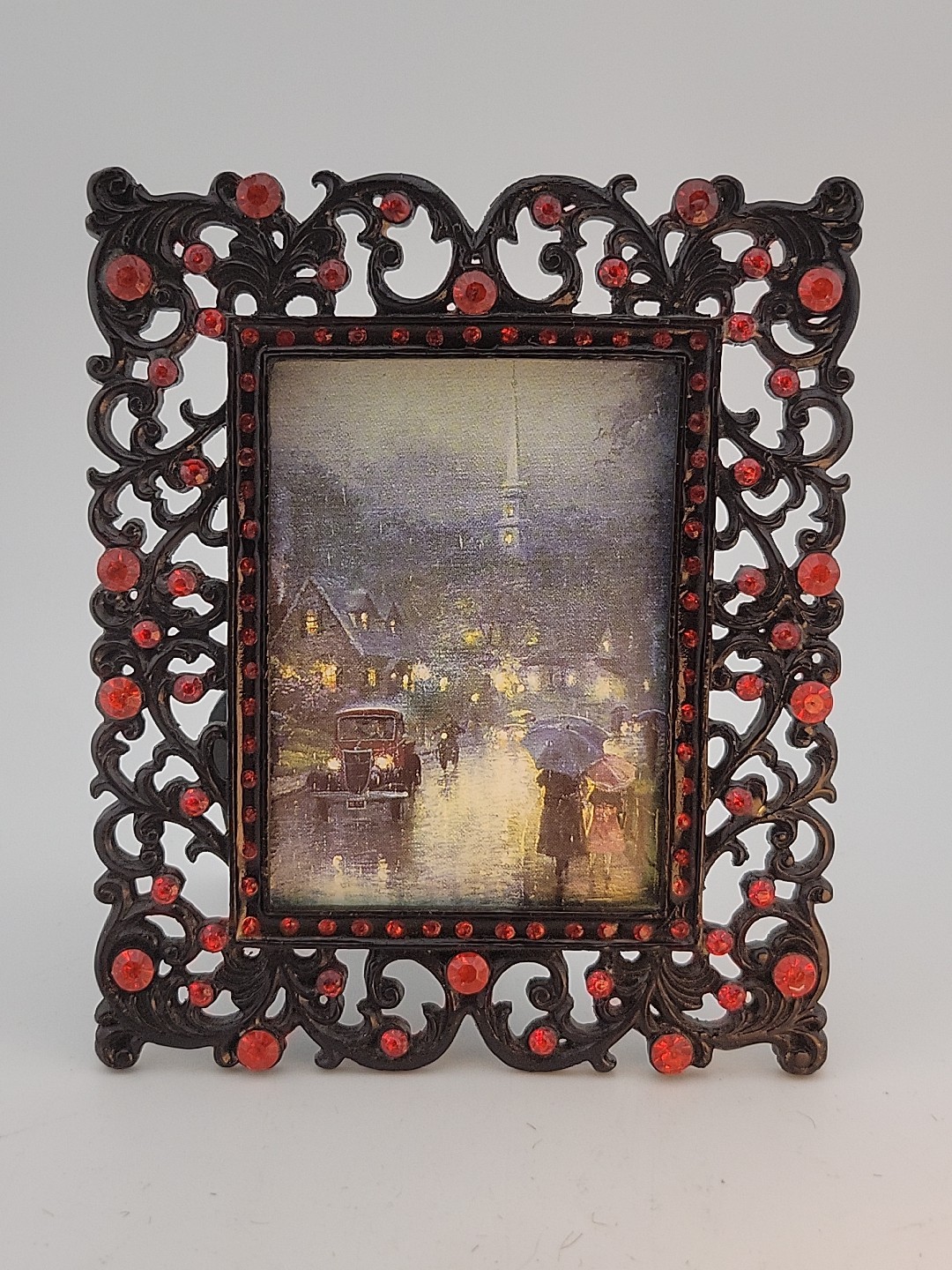 Black Ornate Filigree Punchout Lace Metal Picture Frame Red Bling 5\