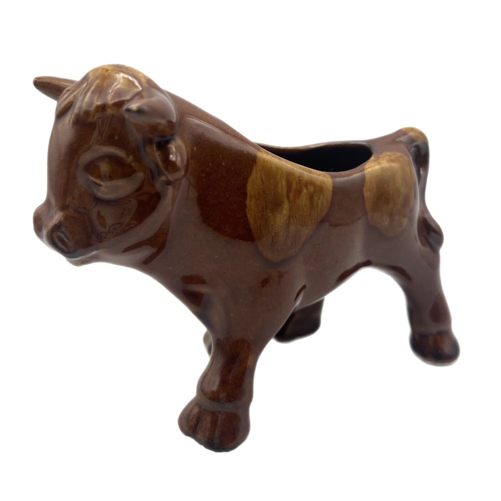 Vintage McCoy Pottery Ceramic Brown Spotted Bull Planter Unsigned Retro 7\