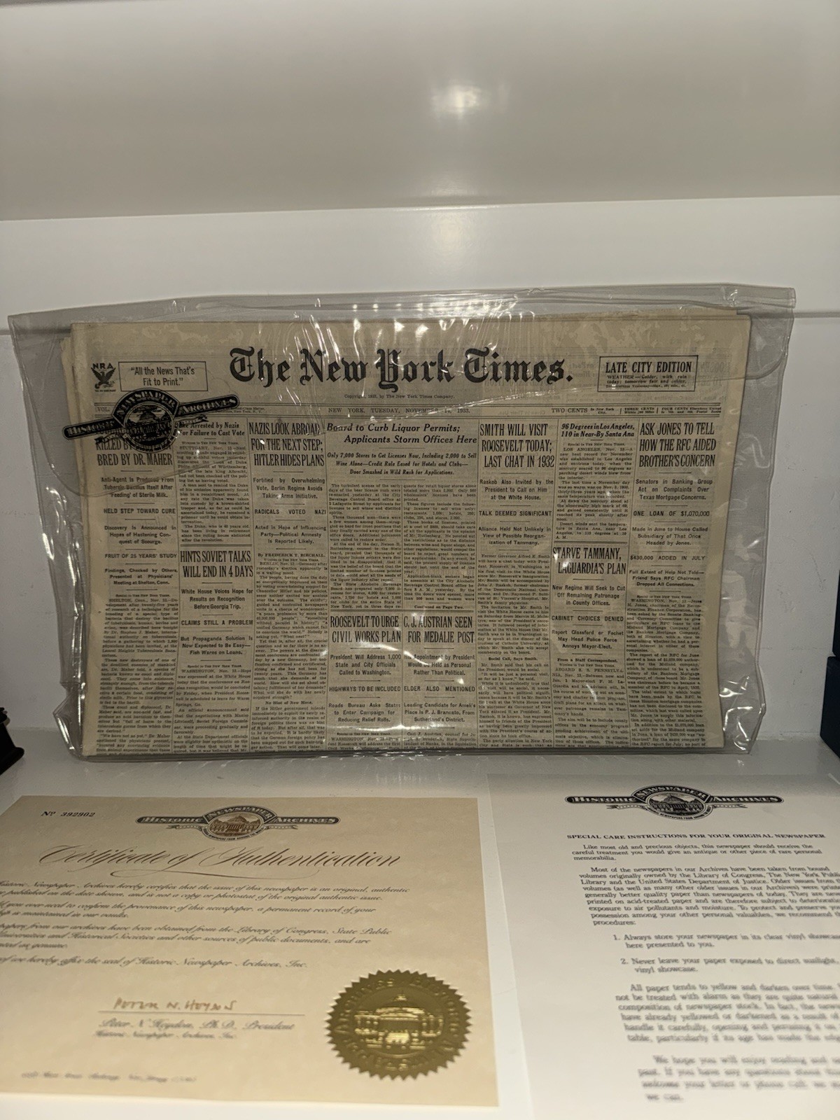 Authentic Historic New York Times Newspaper Archives Late City Edition 1933