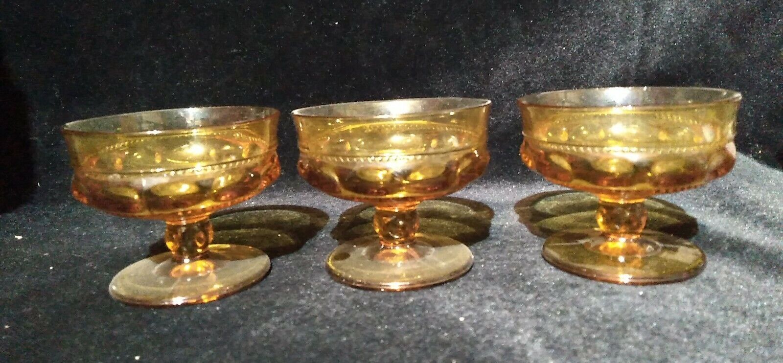 Indiana Colony Glass 3 Amber Kings Crown Footed Ice Cream Dessert Cups Sherbets
