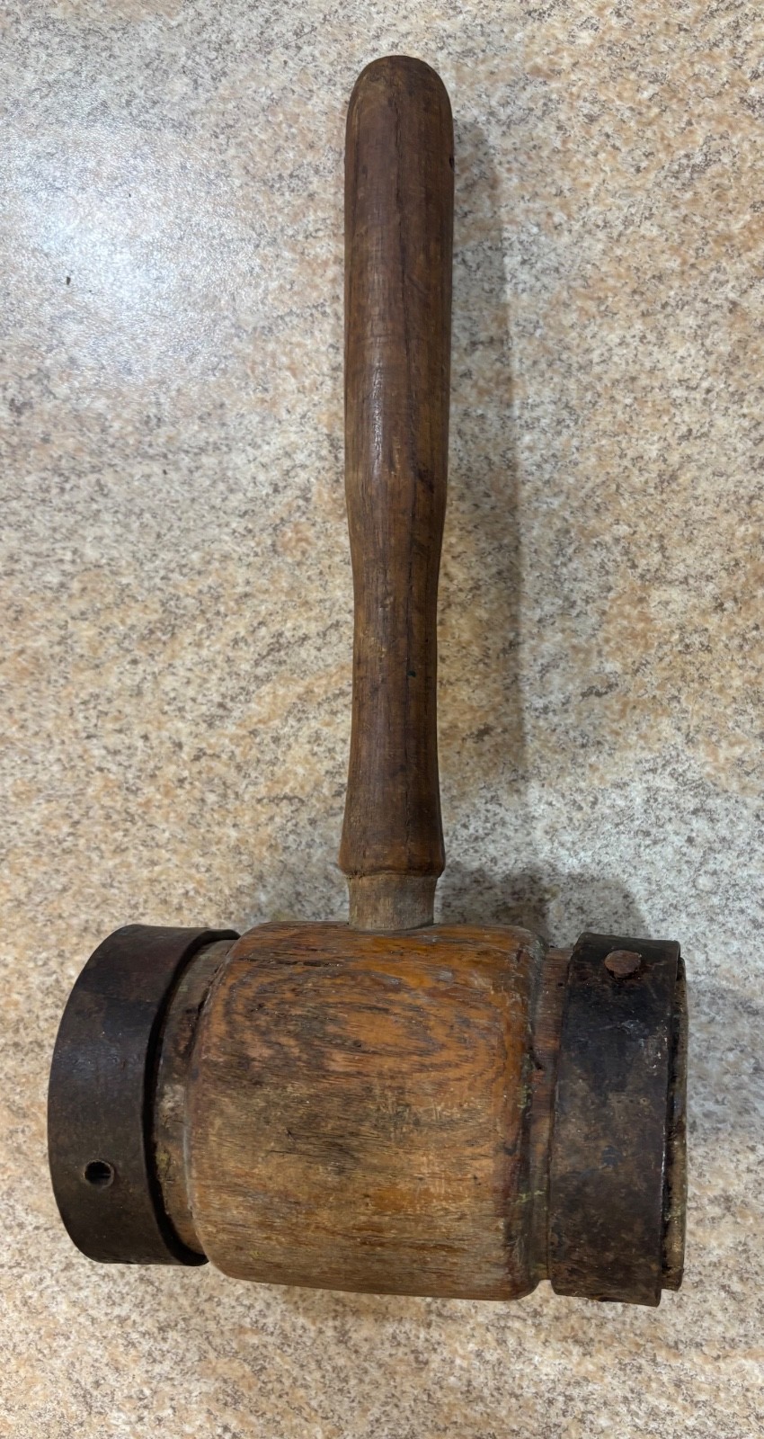 Antique Iron Banded Wooden Mallet 13.5” Primitive Farm