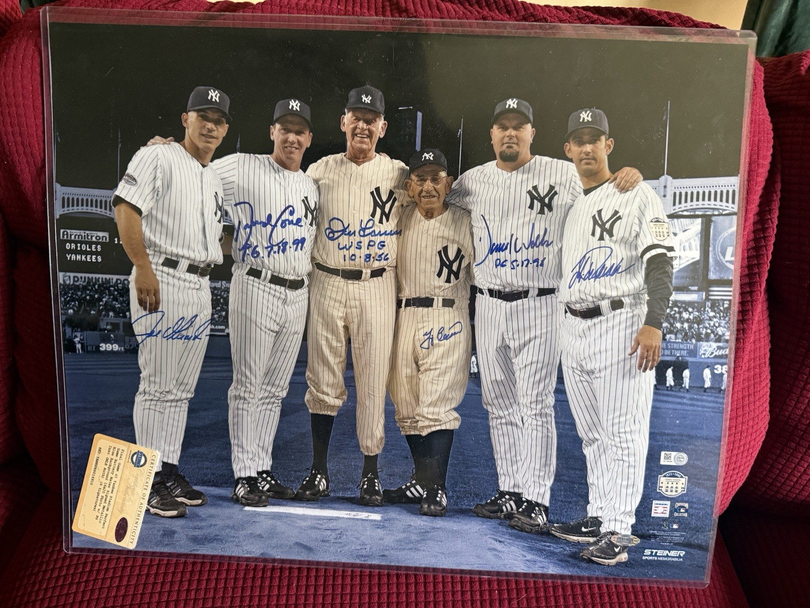 Girardi Cone Larsen Berra Wells Posada Signed 16x20 Photo The Perfect Six COA Girardi Cone Larsen Berra Wells Posada Signed 16x20 Photo The Perfect Six COA