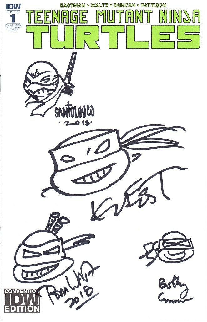 Kevin Eastman Curnow Santolouco Waltz signed sketched TMNT 2018 SDCC comic book Kevin Eastman Curnow Santolouco Waltz signed sketched TMNT 2018 SDCC comic book
