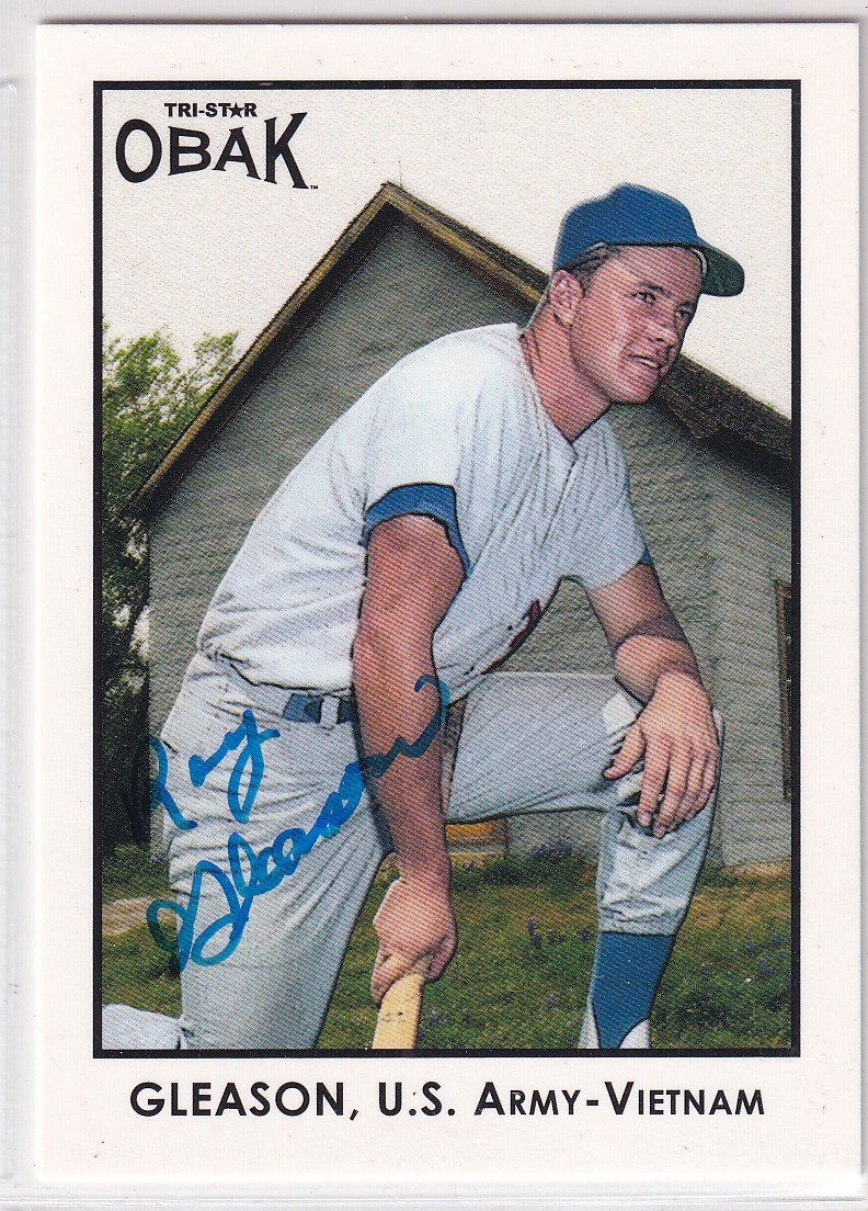 Roy Gleason Vietnam Bronze Star Purple Heart MLB Dodgers SIGNED CARD AUTOGRAPHED