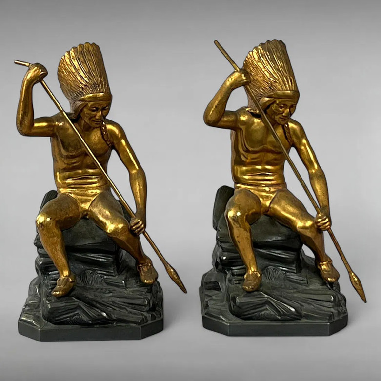 Jennings Brothers JB 2245 Gilded Native American Warrior Bookends Pair Jennings Brothers JB 2245 Gilded Native American Warrior Bookends Pair