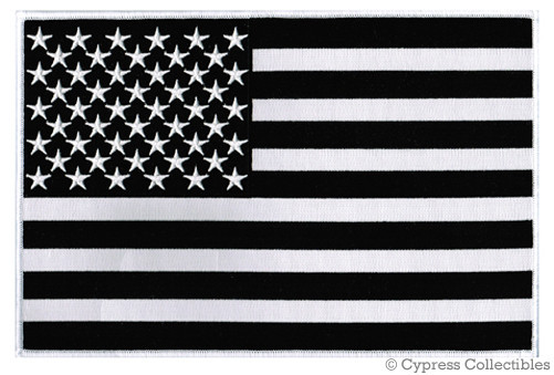 BLACK & WHITE AMERICAN FLAG PATCH LARGE 11-INCH US USA embroidered iron-on HUGE BLACK & WHITE AMERICAN FLAG PATCH LARGE 11-INCH US USA embroidered iron-on HUGE