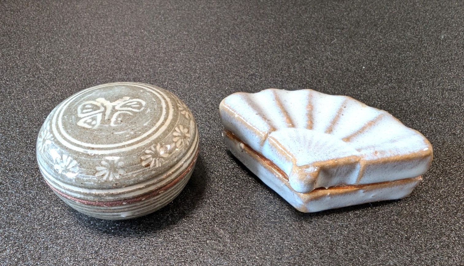 Japanese Hagi Ware Kogo Trinket Box Lidded Box Set of 2 Tea Ceremony Japan #48