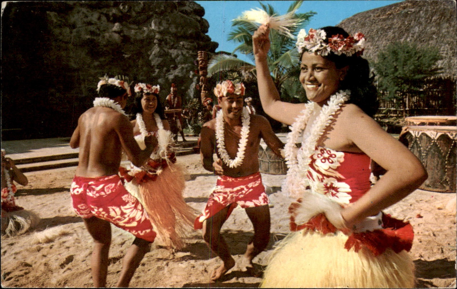 Honolulu HI Tahitian dancing troupe c1950s-60s Vintage Postcard
