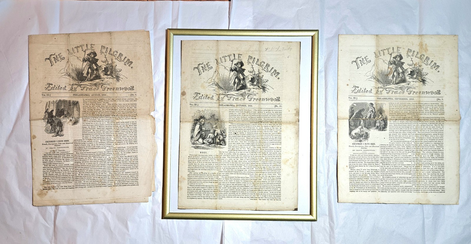 1856 THE LITTLE PILGRIM x3 Issues – 1 Framed Illustrated Pre Civil War...