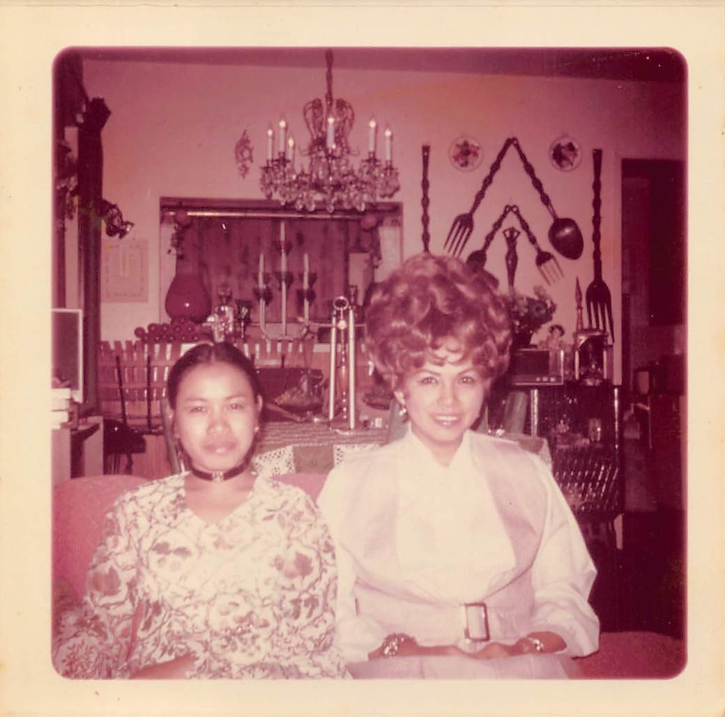 Vintage Filipino Women 1960s Photo Bouffant Beehive Hair White Blouse Restaurant