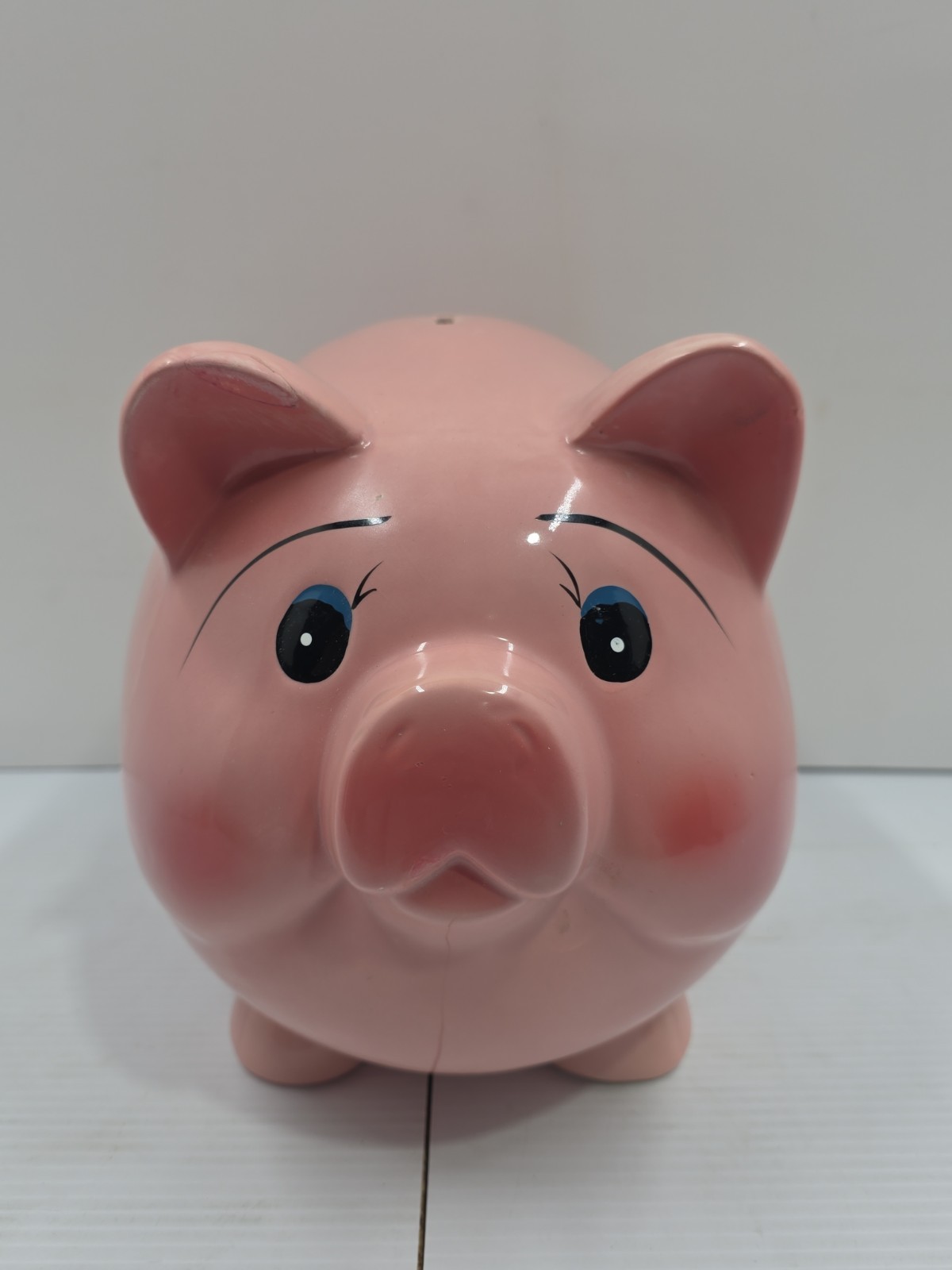 Vintage Mid Century Pink Ceramic Piggy Bank Blue Eyes 8 Vintage Mid Century Pink Ceramic Piggy Bank Blue Eyes 8