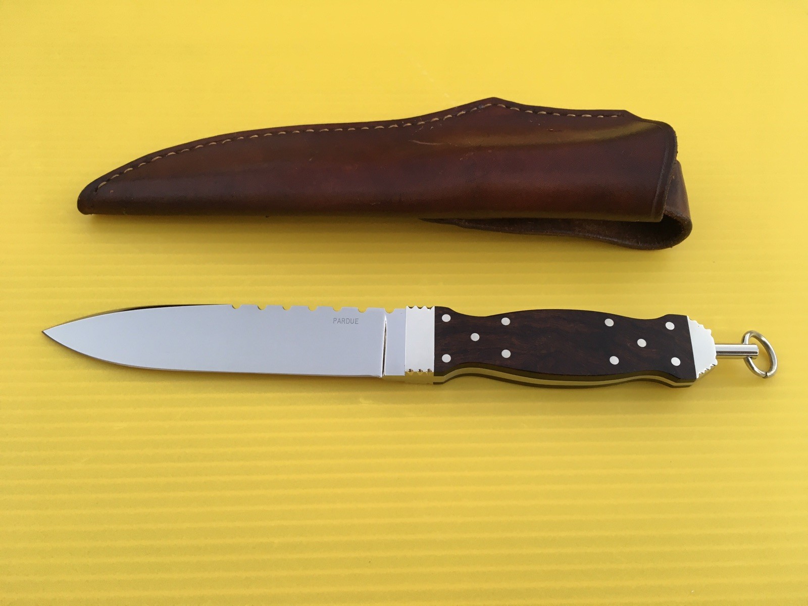 MEL PARDUE CUSTOM MADE KNIFE RARE PATTERN IRONWOOD HANDLE SHEATH USA MEL PARDUE CUSTOM MADE KNIFE RARE PATTERN IRONWOOD HANDLE SHEATH USA