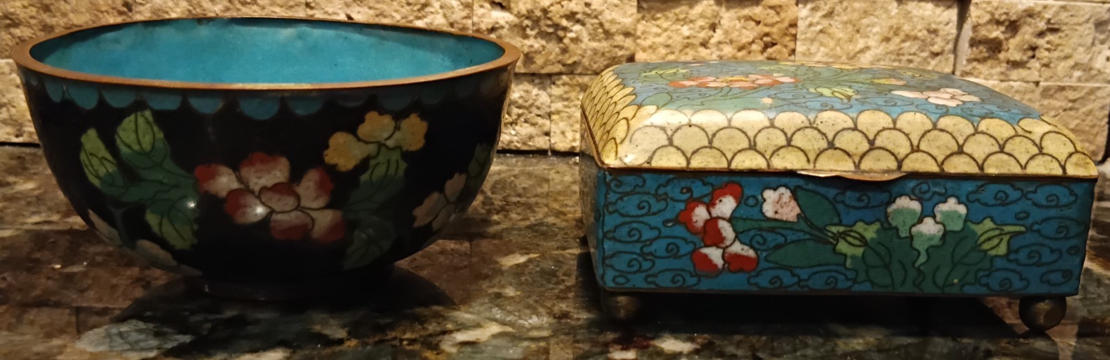 VINTAGE CLOISONNE TRINKET BOX AND BOWL