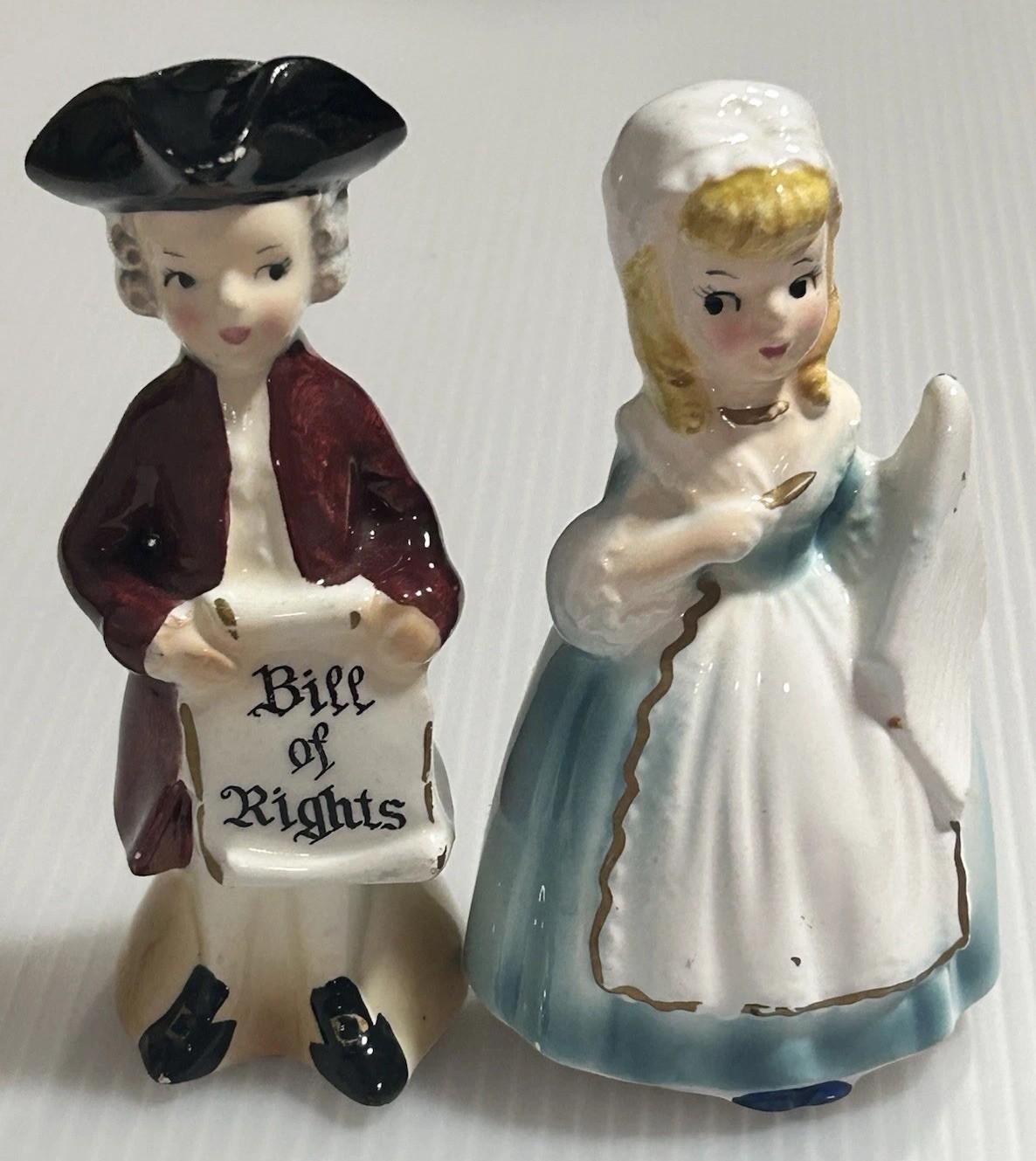 Vtg Enesco Betsy Ross Patriotic Salt & Pepper Shakers-Flag & Bill of Rights*READ