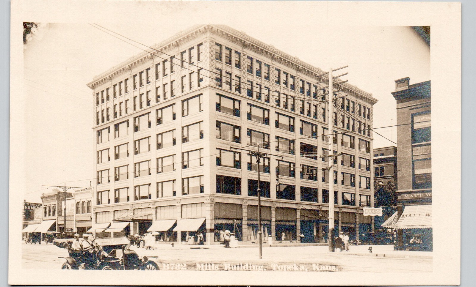 MILLS BUILDING topeka ks c1910 postcard kansas rppc real photo postcard street