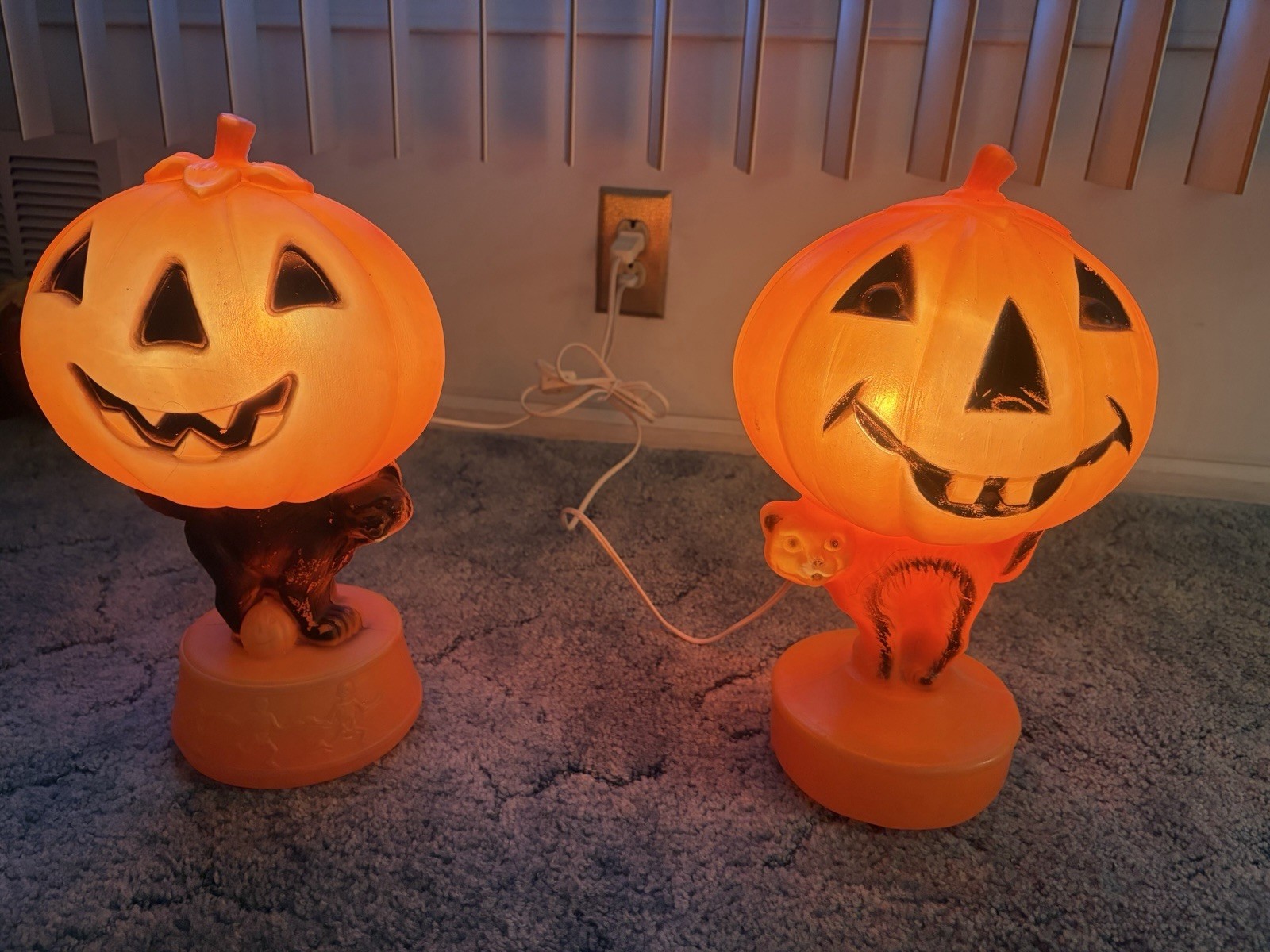 Vintage Halloween Blow Mold Jack-O-Lantern Pumpkin Pair, Plug-In Vintage Halloween Blow Mold Jack-O-Lantern Pumpkin Pair, Plug-In