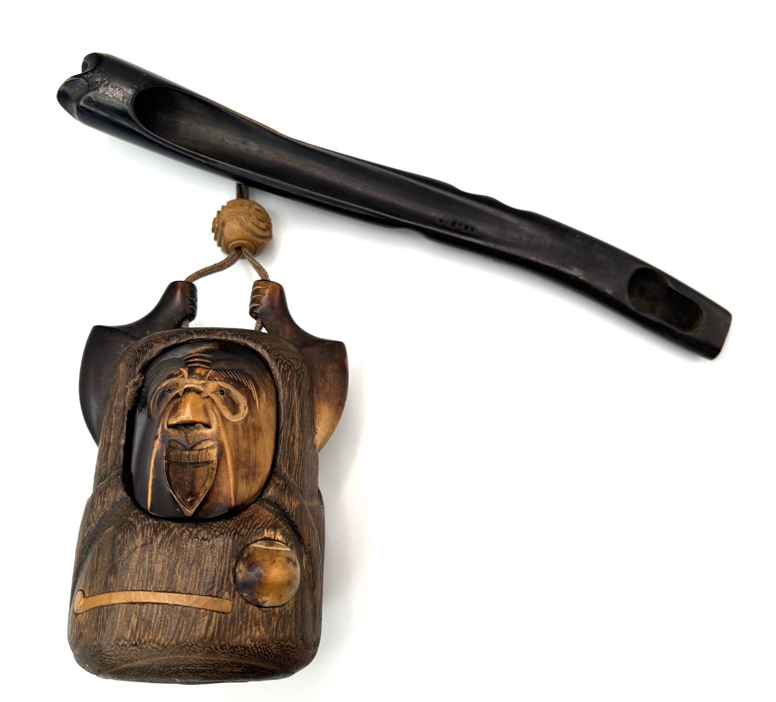 Antique Japanese KISERU Tobacco Pipe Daruma Tonkotsu Inro & Ojime Antique Japanese KISERU Tobacco Pipe Daruma Tonkotsu Inro & Ojime