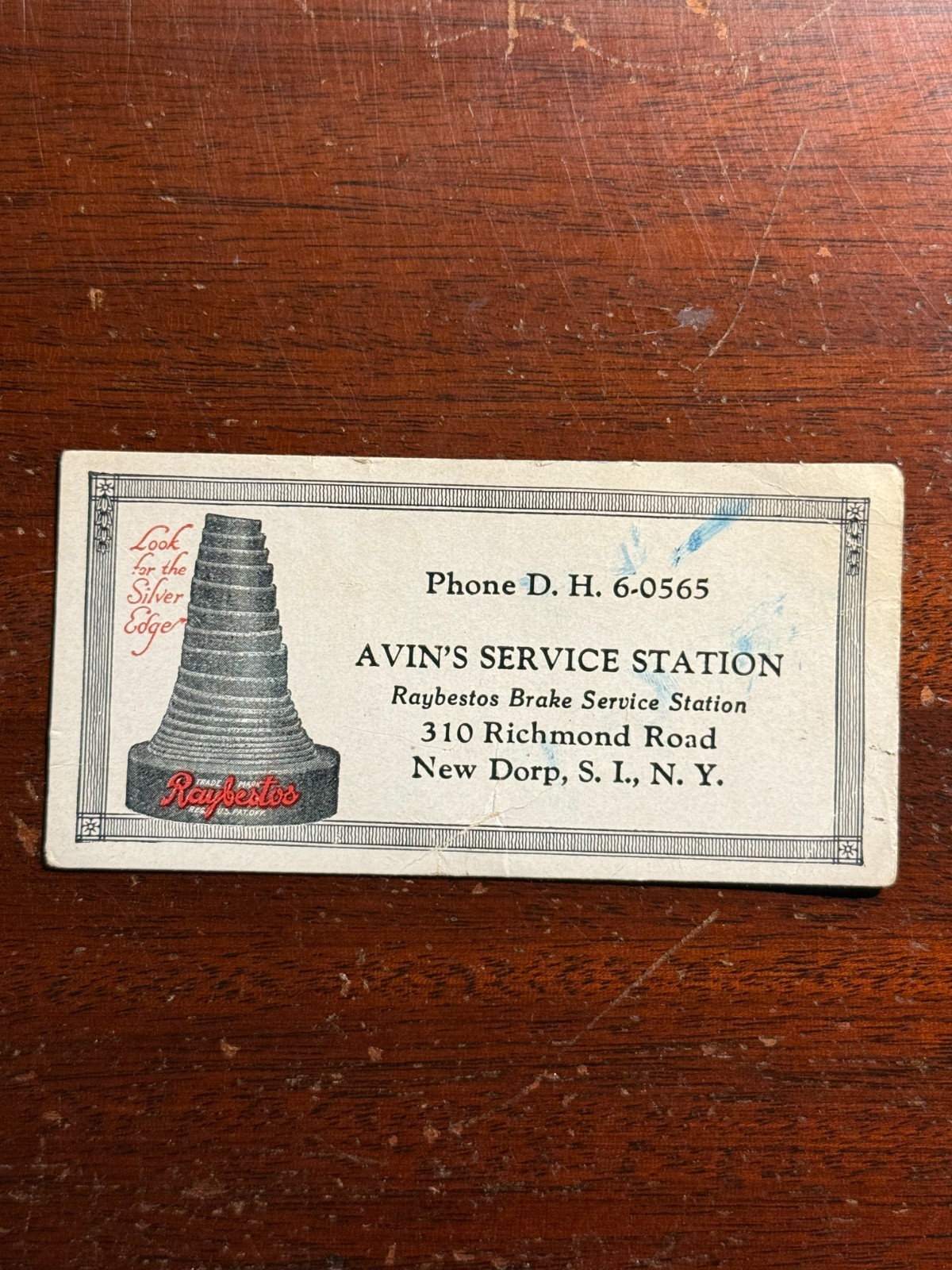 Avin's Service Station New Dorp Staten Island NYC NY Vtg Ephemera Business Card