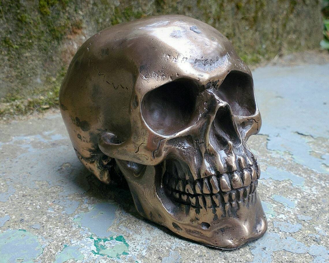 Bronze Skull, Human Skull, Gothic Decor, Oddities, Curiosities, 4.5 Inch Bronze Skull, Human Skull, Gothic Decor, Oddities, Curiosities, 4.5 Inch