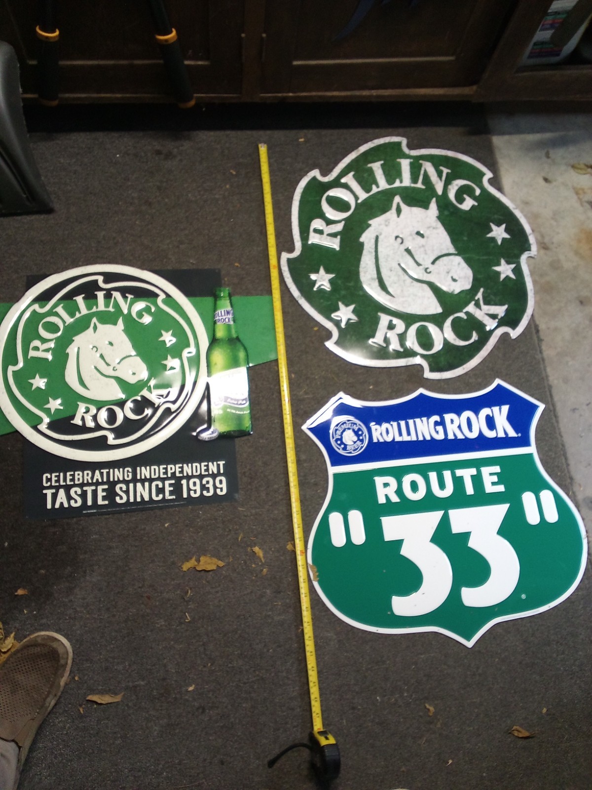 3 rolling rock beer embossed tins