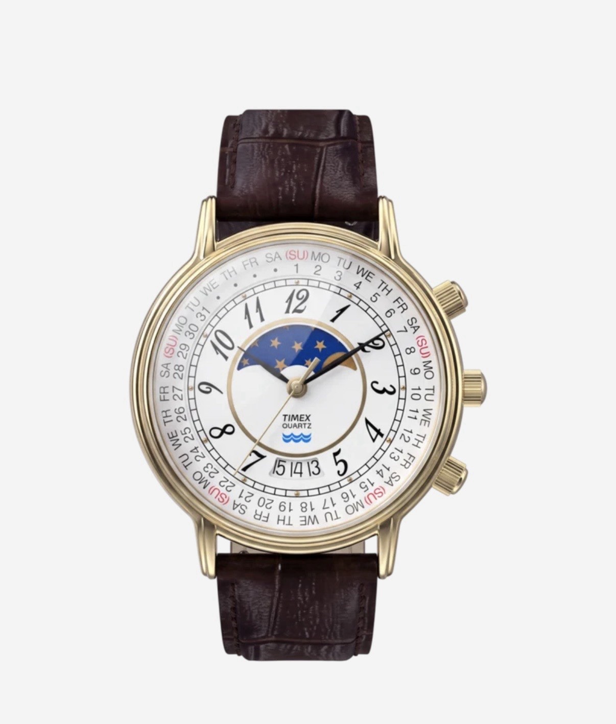 Timex 1990 Moon Phase Reissue37mm Leather Strap Watch vintage watch