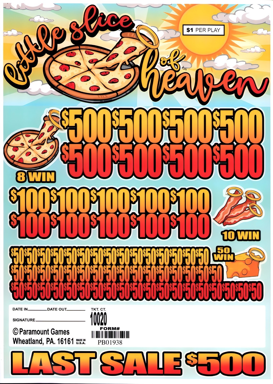 Pull Tab Tickets - Jar - Game - Little Slice of Heaven - 10,020 ct
