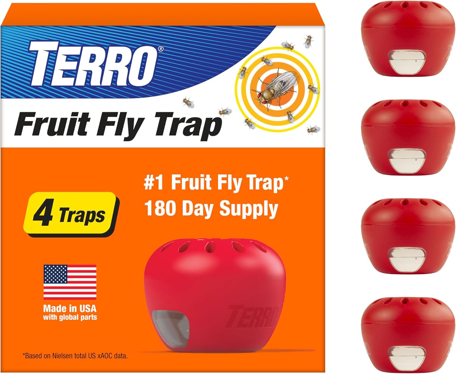 TERRO Fruit Fly Trap 4-Pack, 180 Day Lure Supply, Food-Based Lure TERRO Fruit Fly Trap 4-Pack, 180 Day Lure Supply, Food-Based Lure