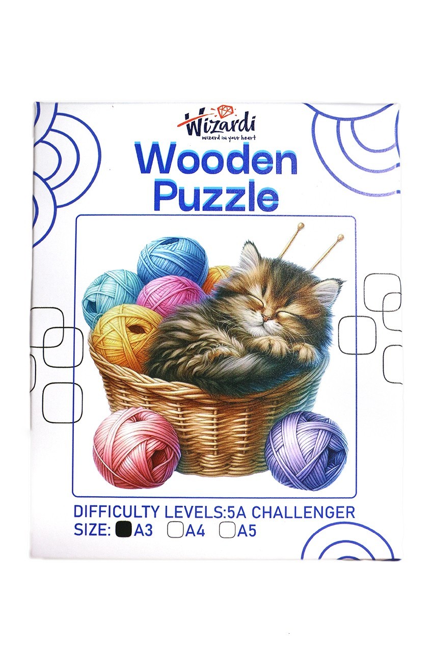 Cat in a Basket - Jigsaw Wooden Puzzle by Wizardi F07N9-36 Cat in a Basket - Jigsaw Wooden Puzzle by Wizardi F07N9-36