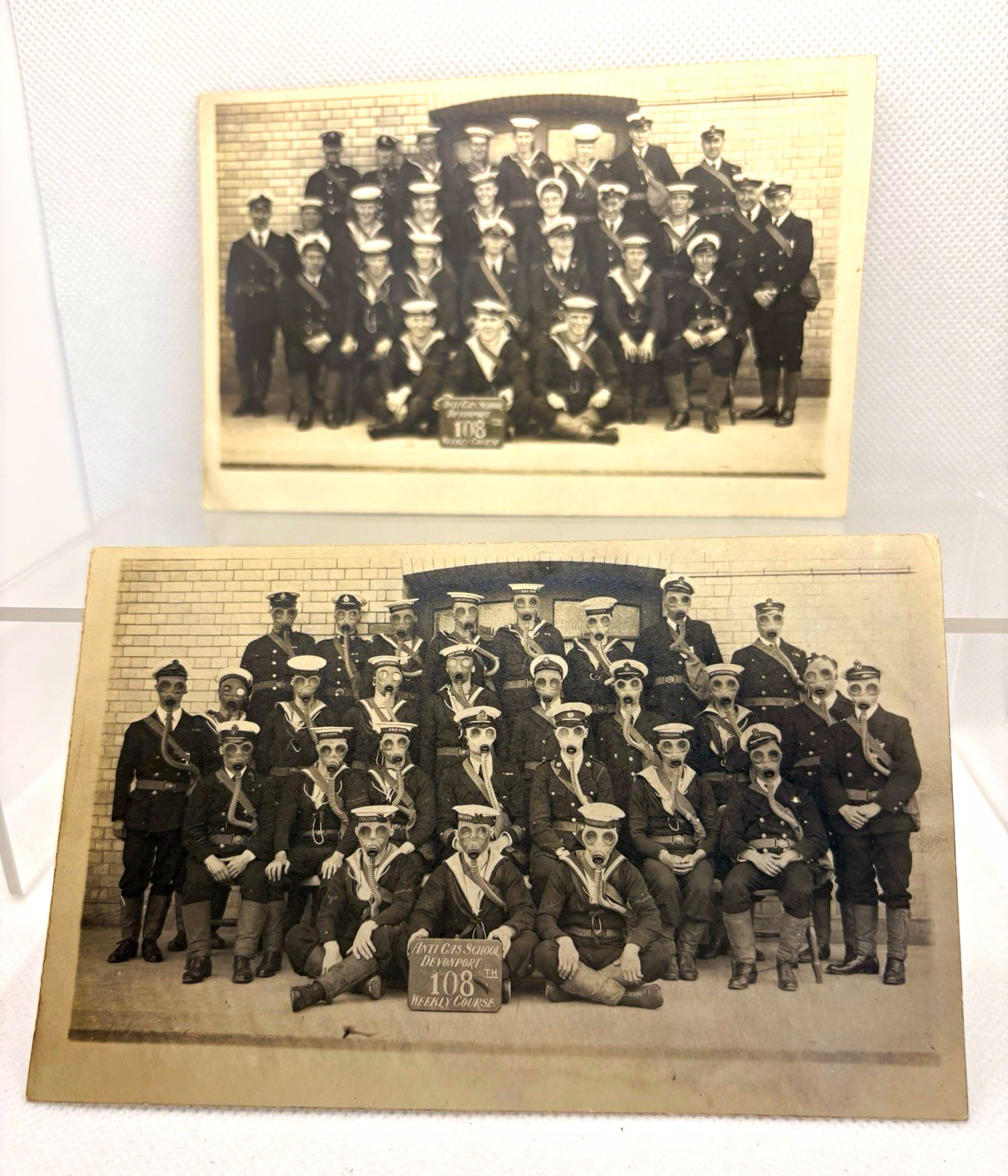  Rare 1924 Royal Navy Anti Gas School Devonport RPPC Postcard Pair HMS Defiance