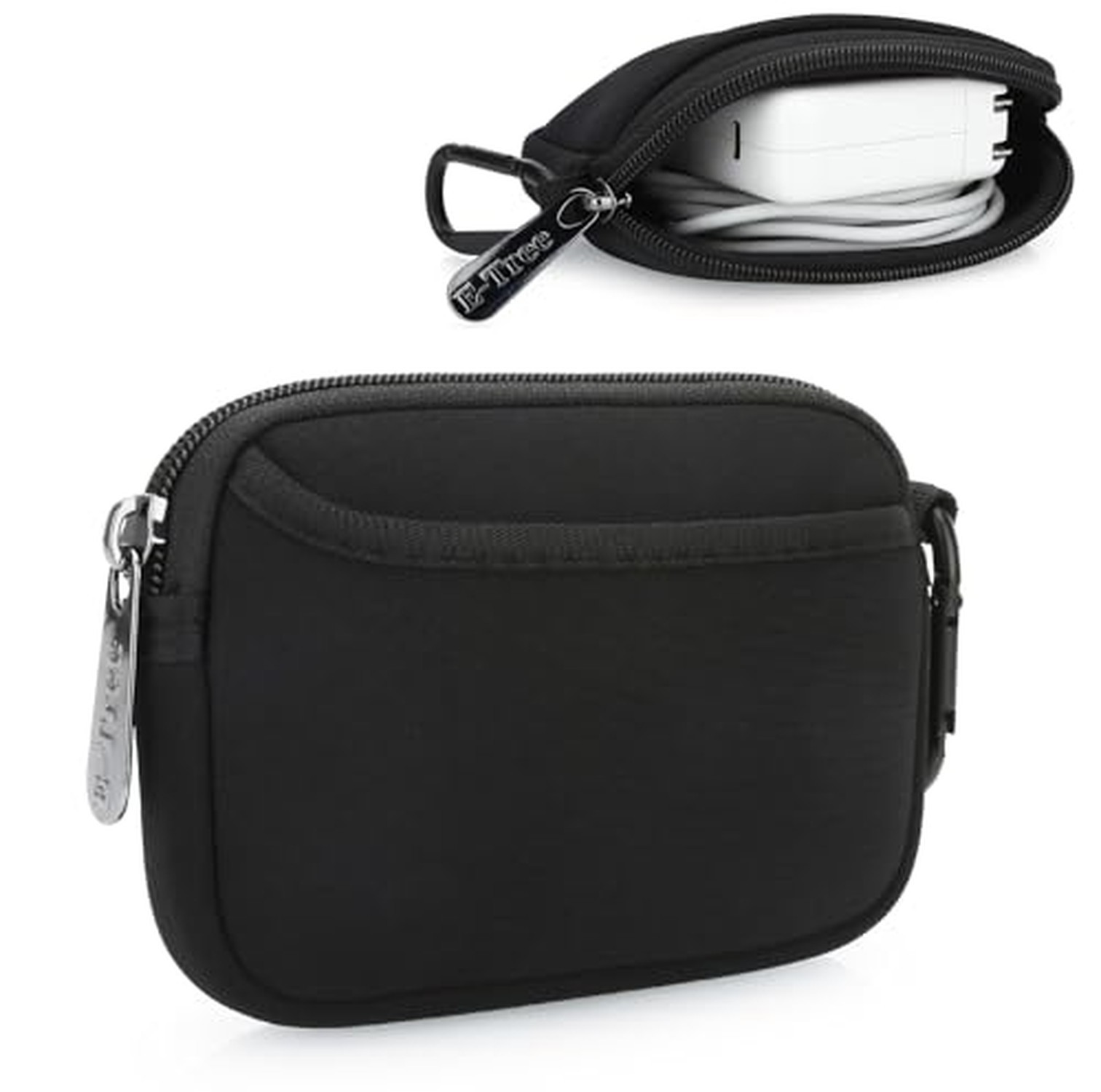 E-Tree Small Soft Neoprene Zipper Pouch with Carabiner Clip,Tech Bag Black E-Tree Small Soft Neoprene Zipper Pouch with Carabiner Clip,Tech Bag Black