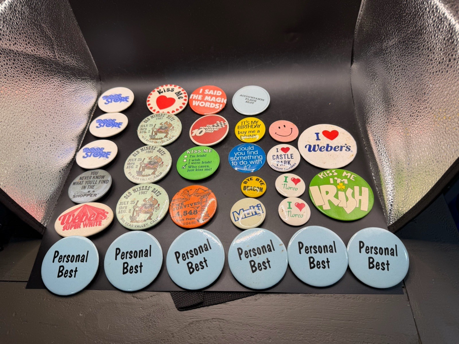 30 Vintage Pinback Button Lot Big Bear Old Miners Days Norco Weber 1980s 