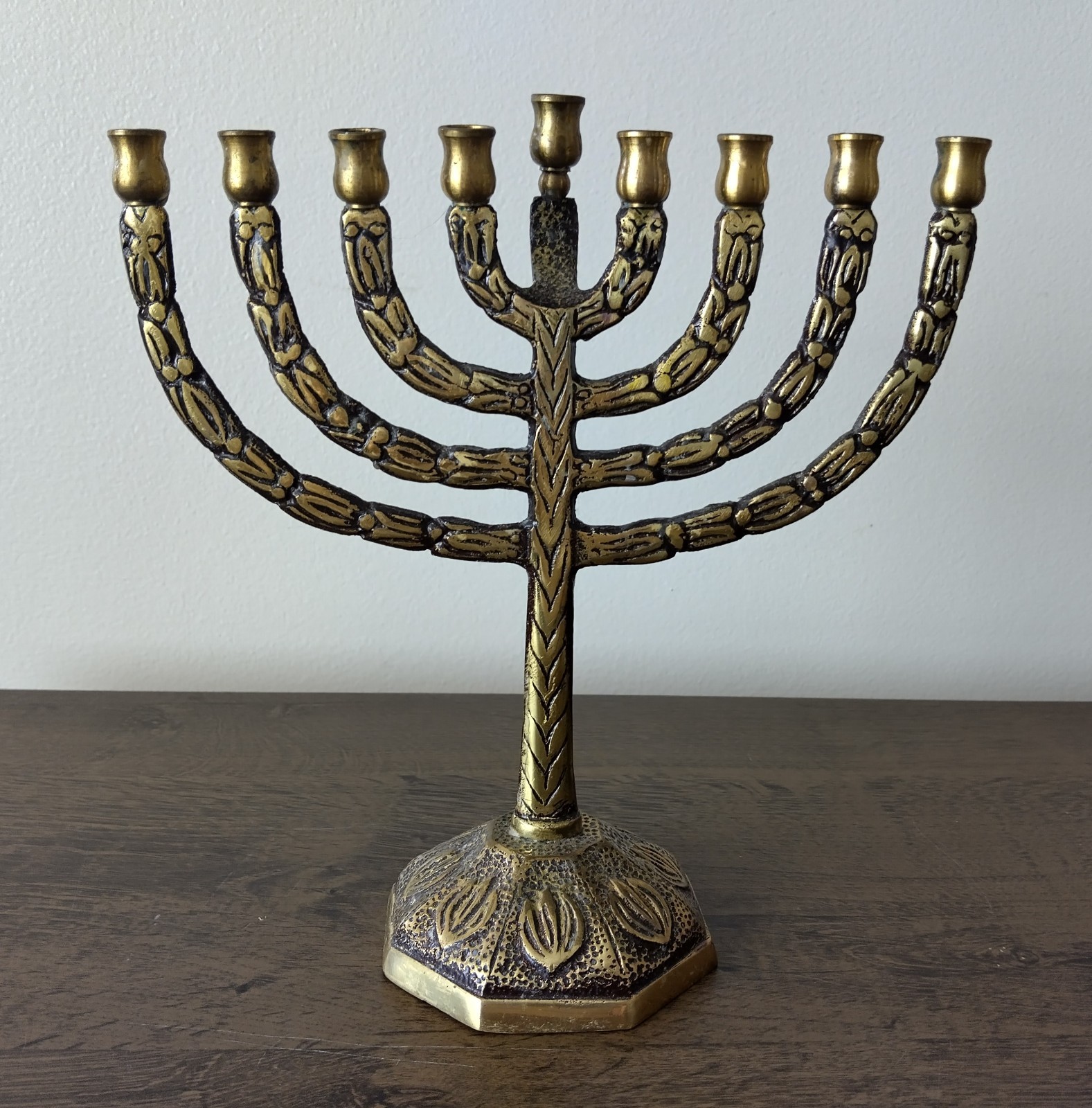 Vintage Brass 7-Branch Jerusalem Menorah Made in Israel Solid Brass
