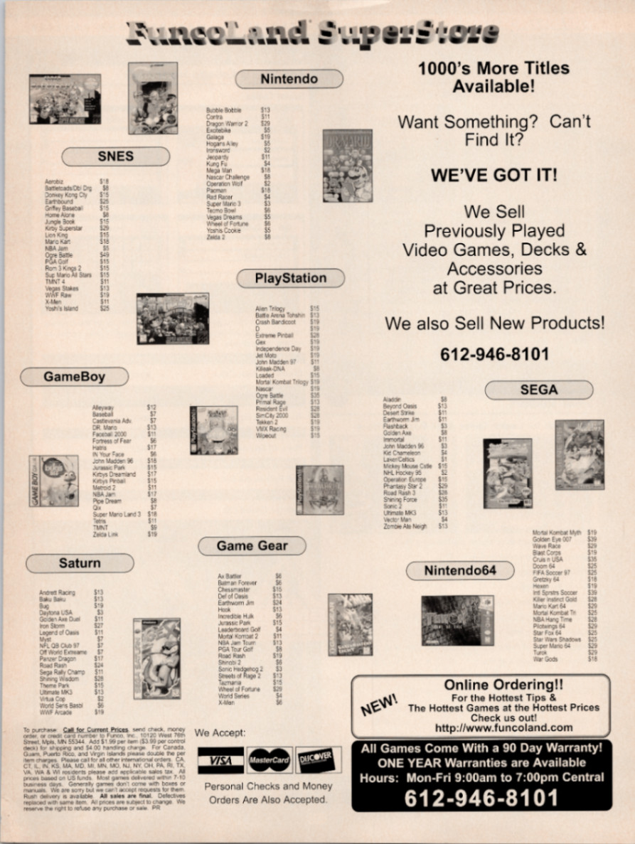 FuncoLand SuperStore Vintage 1990s Video Game Catalog Advertisement Print FuncoLand SuperStore Vintage 1990s Video Game Catalog Advertisement Print