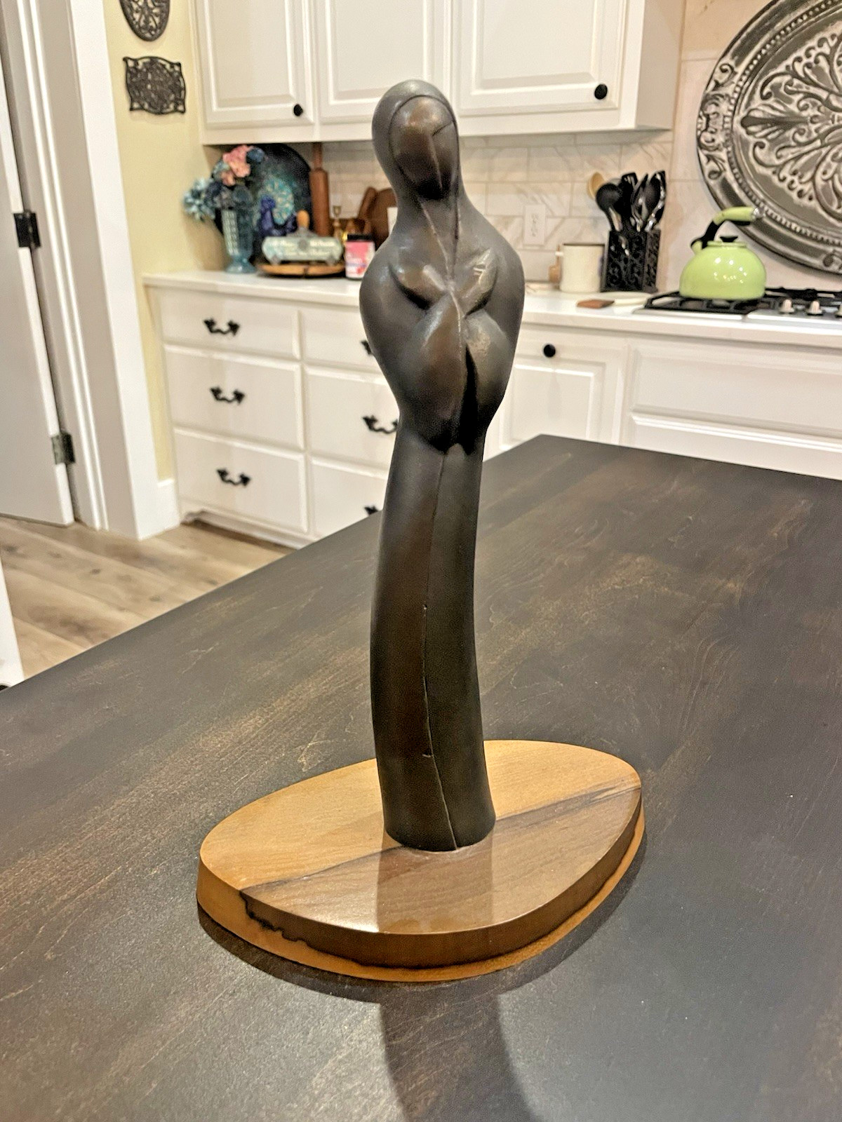 Signed Dewitt McKinley Virgin Mary 12” Tall VTG Bronze Statue On Wooden Base