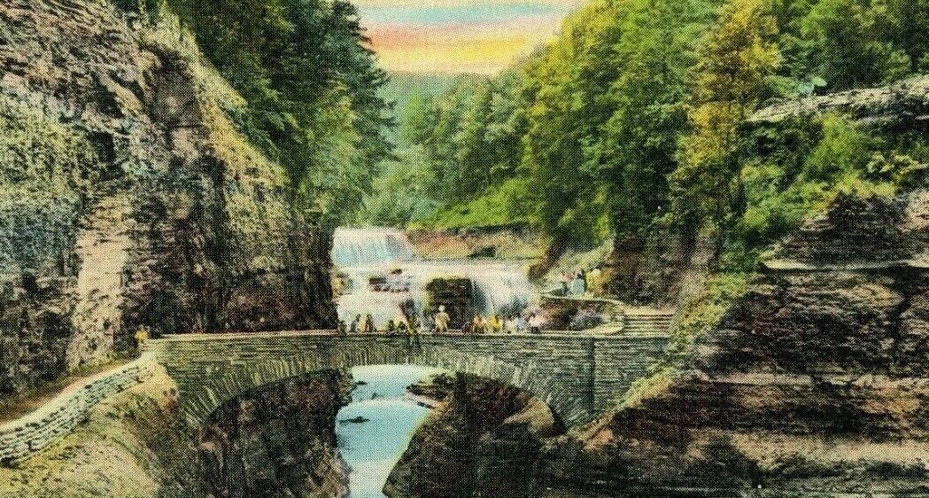Vintage Lower Falls Foot Bridge Letchworth State Park New York Postcard-T1-11 Vintage Lower Falls Foot Bridge Letchworth State Park New York Postcard-T1-11