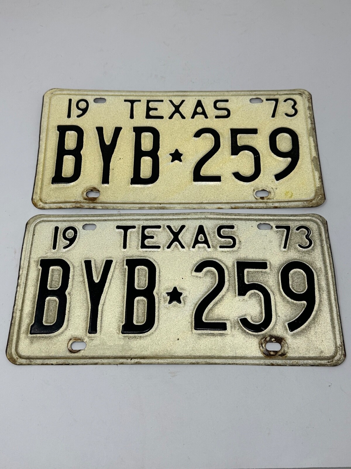 Vintage Matching Pair Set 1973 TEXAS LICENSE PLATES BYB 259