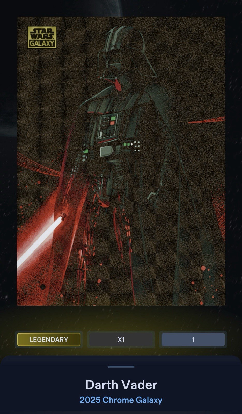 Darth Vader - 1cc Superfractor 1/1 - Star Wars Card Trader Galaxy Chrome DIGITAL Darth Vader - 1cc Superfractor 1/1 - Star Wars Card Trader Galaxy Chrome DIGITAL