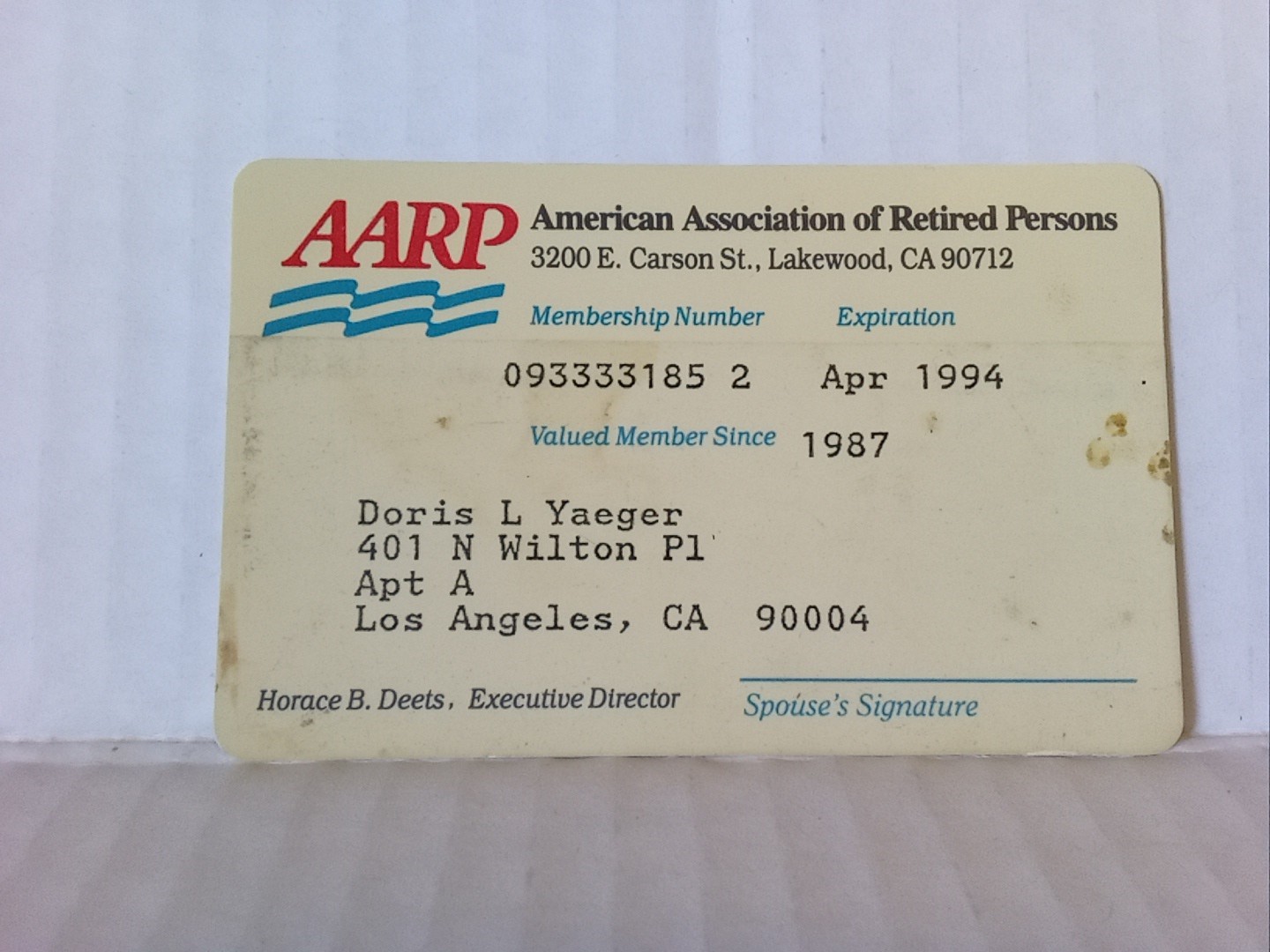 Vintage 1990's AARP Membership Card Plastic Vintage 1990's AARP Membership Card Plastic