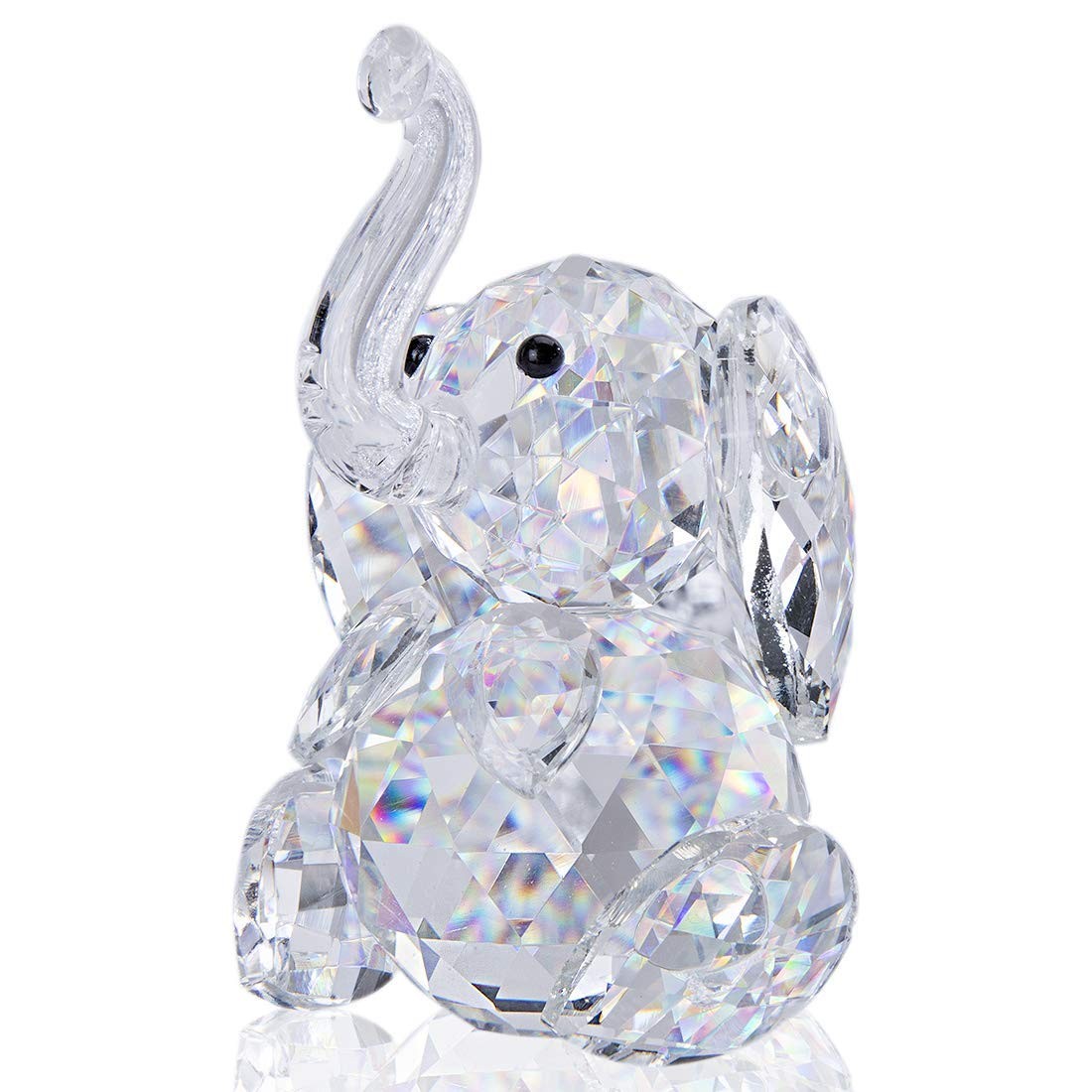 H&D Crystal Elephant Figurine Cut Glass Animal Collectible Ornament